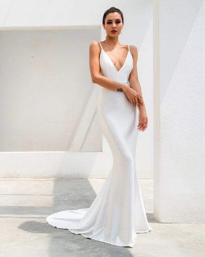 In Your Dreams White Maxi Satin Gown Dress - Fashion Genie Boutique