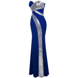 Dazzling Diva Blue & Silver Strapless Sequin Maxi Gown Dress - Fashion Genie Boutique