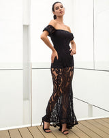 Hotline Black Bardot Lace Maxi Dress - Fashion Genie Boutique