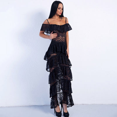 Lacey Days White Lace Ruffle Detail Maxi Dress - Fashion Genie Boutique