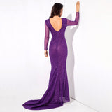 Making Moves Purple Long Sleeve Glitter Maxi Gown Dress - Fashion Genie Boutique