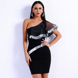 What A Girl Wants Black Sequin One Shoulder Frill Mini Dress - Fashion Genie Boutique