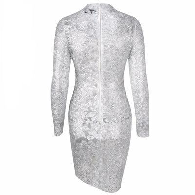 Subtly Splendid Silver Long Sleeve Sequin Mini Dress - Fashion Genie Boutique