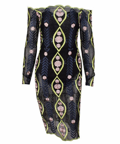 Shelly Black Bardot Long Sleeve Mesh Mini Dress - Fashion Genie Boutique