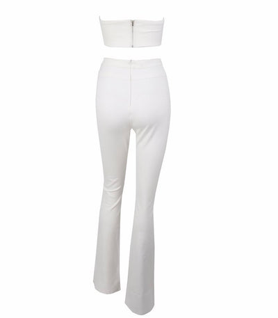 Hot Totty White Crop Top and Trousers Co-Ord - Fashion Genie Boutique