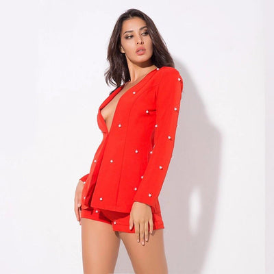 Bethany Red Pearl Shorts and Blazer Co-Ord - Fashion Genie Boutique