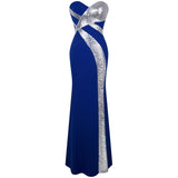 Dazzling Diva Blue & Silver Strapless Sequin Maxi Gown Dress - Fashion Genie Boutique