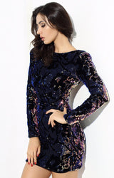 When in Rome Navy Iridescent Sequin Long Sleeve Mini Dress - Fashion Genie Boutique