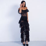 Lacey Days White Lace Ruffle Detail Maxi Dress - Fashion Genie Boutique