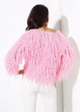 Heart Throb Pink Fluffy Fringe Jumper - Fashion Genie Boutique