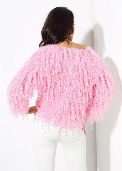 Heart Throb Pink Fluffy Fringe Jumper - Fashion Genie Boutique