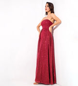 A Star Is Born Red Glitter Strapless Maxi Gown Dress - Fashion Genie Boutique