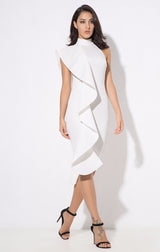 Make Your Move White Frill Bodycon Midi Dress - Fashion Genie Boutique