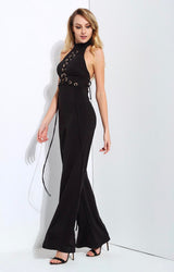 Greatest Love Story Black Eyelet Lace Up Jumpsuit - Fashion Genie Boutique