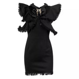 Lady Marmalade Black Ruffle Fringe Mini Dress - Fashion Genie Boutique