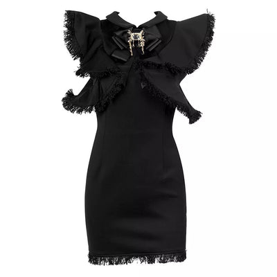 Lady Marmalade Black Ruffle Fringe Mini Dress - Fashion Genie Boutique