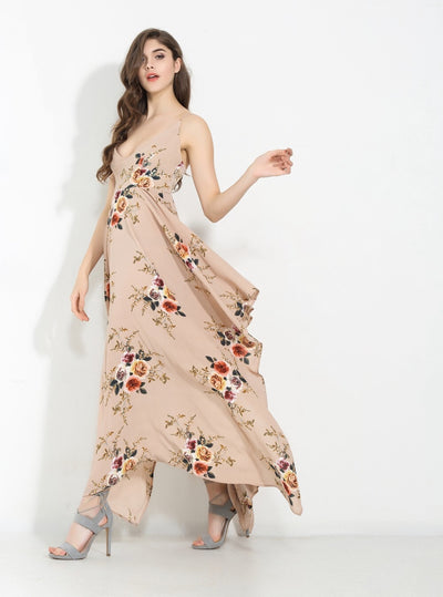 Rosabella Nude Floral Print Maxi Dress - Fashion Genie Boutique