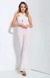 Angel White Iridescent Sequin Jumpsuit - Fashion Genie Boutique