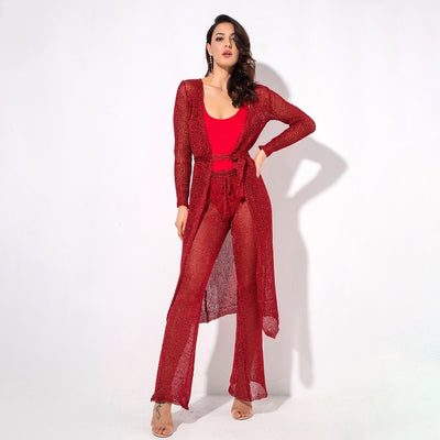 Graceful Ways Red Glitter Knit Cardigan - Fashion Genie Boutique