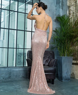 Alabama Rose Gold Cowl Neck Sequin Maxi Fishtail Dress - Fashion Genie Boutique