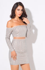 Walk the Line Silver Bardot Glitter Mini Dress - Fashion Genie Boutique
