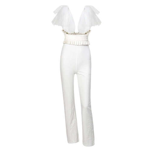 Love Spell White Mesh Strap Jumpsuit - Fashion Genie Boutique