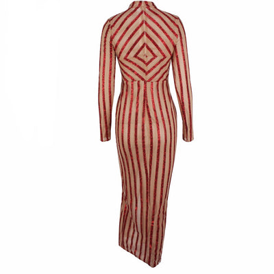 All A Dream Red Glitter Embellished Long Sleeve Maxi Dress - Fashion Genie Boutique