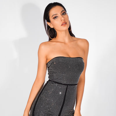 Test My Patience Black Crystal Embellished Playsuit - Fashion Genie Boutique