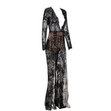 Lady Boss Black Sequin Long Sleeve Split Leg Jumpsuit - Fashion Genie Boutique