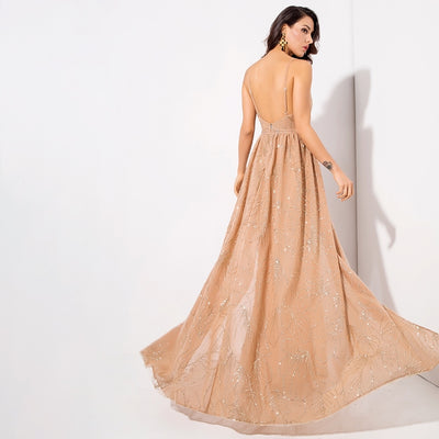 Magic Hour Gold Glitter Detatchable Maxi Gown Dress - Fashion Genie Boutique