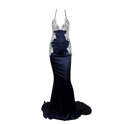 Sweet Lace Grey Satin Lace Maxi Fishtail Dress - Fashion Genie Boutique