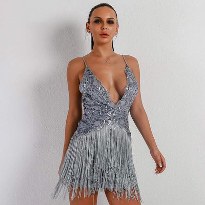 Glam Night Lavender Sequin Fringe Mini Party Dress - Fashion Genie Boutique