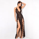 Dash of Sass Black Lace Double Split Maxi Dress - Fashion Genie Boutique