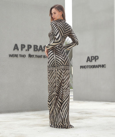 Gold Rush Black & Gold Long Sleeve Maxi Dress - Fashion Genie Boutique
