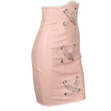 Cross Cross Pink Faux Leather High Waisted Mini Skirt - Fashion Genie Boutique