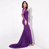 Making Moves Purple Long Sleeve Glitter Maxi Gown Dress - Fashion Genie Boutique