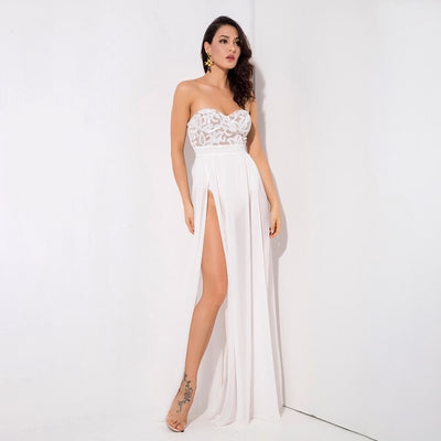 Phi Phi White Strapless Sequin Floaty Maxi Dress - Fashion Genie Boutique