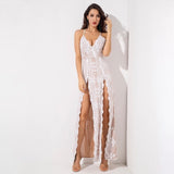 Crash The Party White Sequin Double Split Maxi Dress - Fashion Genie Boutique