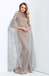 Queen Of The Night Silver Glitter Fishtail Maxi Dress - Fashion Genie Boutique