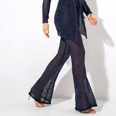 Valerie Navy Glitter Knit Trousers - Fashion Genie Boutique