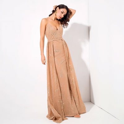 Magic Hour Gold Glitter Detatchable Maxi Gown Dress - Fashion Genie Boutique