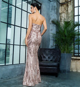 Sweet Vision Rose Gold Strapless Sequin Spilt Maxi Gown Dress - Fashion Genie Boutique