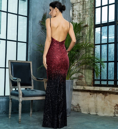 Dubai Nights Red & Black Plunge Glitter Maxi Dress - Fashion Genie Boutique