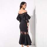 Mamacita Black Bardot Lace Panel Midi Dress - Fashion Genie Boutique
