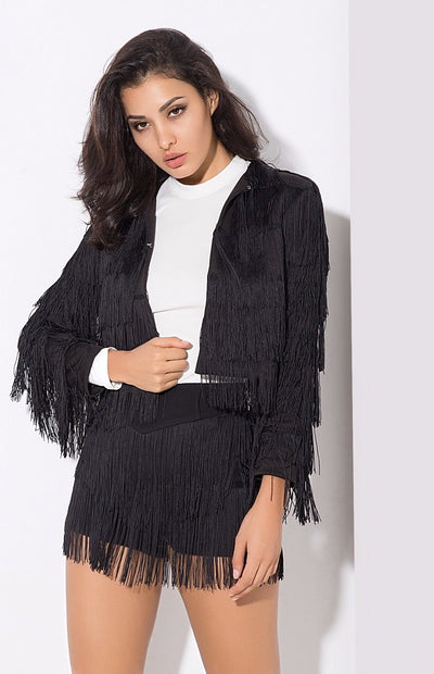 Lanchada Black Tassel Cropped Jacket - Fashion Genie Boutique