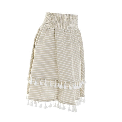 Love In Barcelona Nude Stripe Tassel Mini Skirt - Fashion Genie Boutique