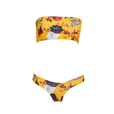 Bali Sunset Yellow Floral Strapless Bikini - Fashion Genie Boutique