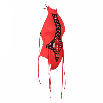 Beach Beliefs Red Lace Up Swimsuit - Fashion Genie Boutique