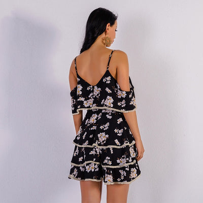 Daisy Doll Floral Cold Shoulder Frill Dress - Fashion Genie Boutique