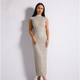Don't Blame Me Silver Glitter Embellished High Neck Midi Dress - Fashion Genie Boutique